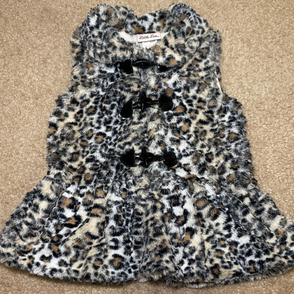 Little Lass Leopard Print Faux Fur Vest size 4T